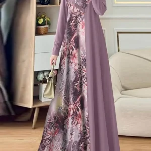 ZANZEA Women Elegant Floral Printed Patchwork Long Dresses Muslim Fashion Long Sleeve O Neck Abaya Robes Islamic Hijab Vestidos