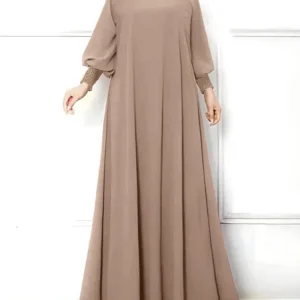 ZANZEA Elegant Muslim Fashion Maxi Dress Solid Women Long Sleeve Islamic Hijab Vestidos Ruffled O Neck Shirring Cuff Abaya Robes